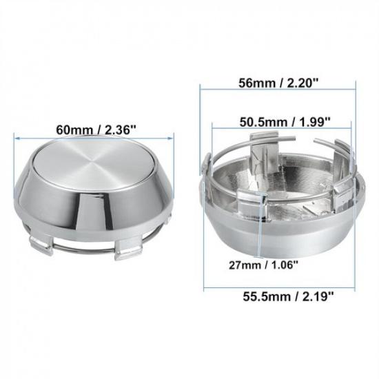 4pcs For Wheel Center Cap Universal Rim Chrome Hub Cap 60mm No Silver Base