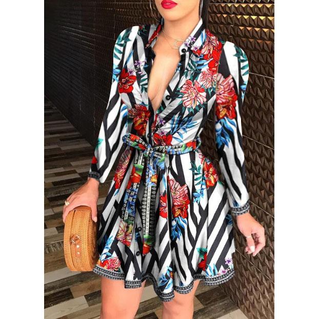 Danmo Women Printed Long Sleeve Dress Casual Bandage Mini A-line Dresses Sexy Party Feminias Vestidos Women Clothes