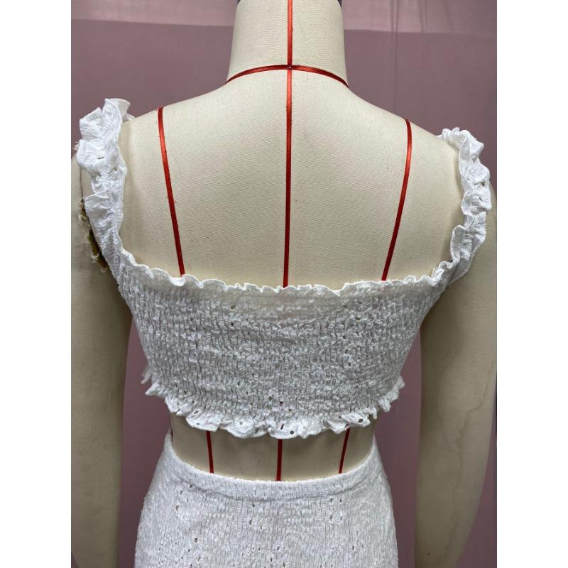 Летний женский комплект с кружевной длинной юбкой без талии с запахом на бедрах «рыбий хвост»