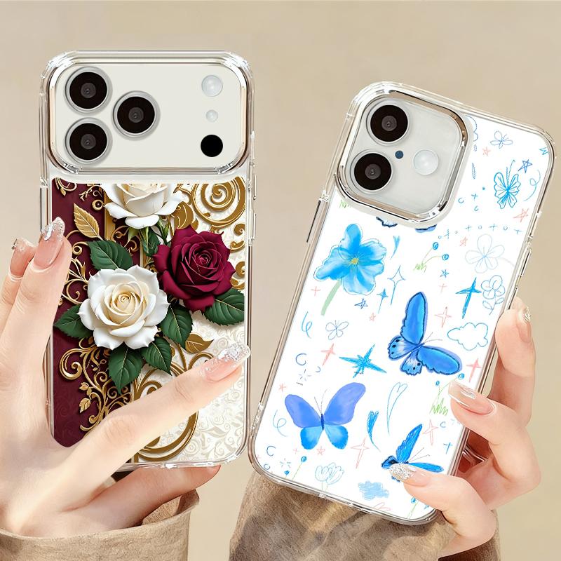 Масляная живопись Цветочный чехол Для iPhone 17 Pro Max iPhone 16 15 14 13 Pro Max 11 17e 16e Покрытие Рамка объектива Прозрачная Мягкая силиконовая задняя крышка