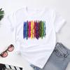 (Asian Size) Women Print Tee Top Fashion T Shirt Striped Nail Art Lovely Style Woman Female Clothing Short Sleeve Graphic T-shirts