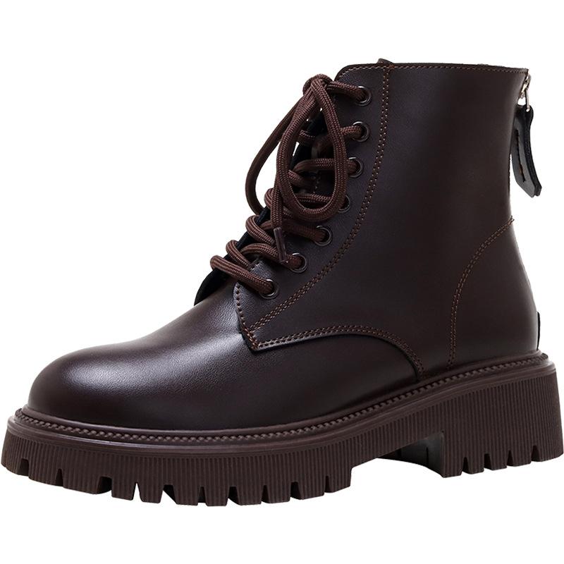 Весна и осень 2025 Платформа Ботинки Мартин Прилив Коричневые На шнуровке Короткие ботинки Женские Ретро Британский стиль Одиночные ботинки Ботильоны