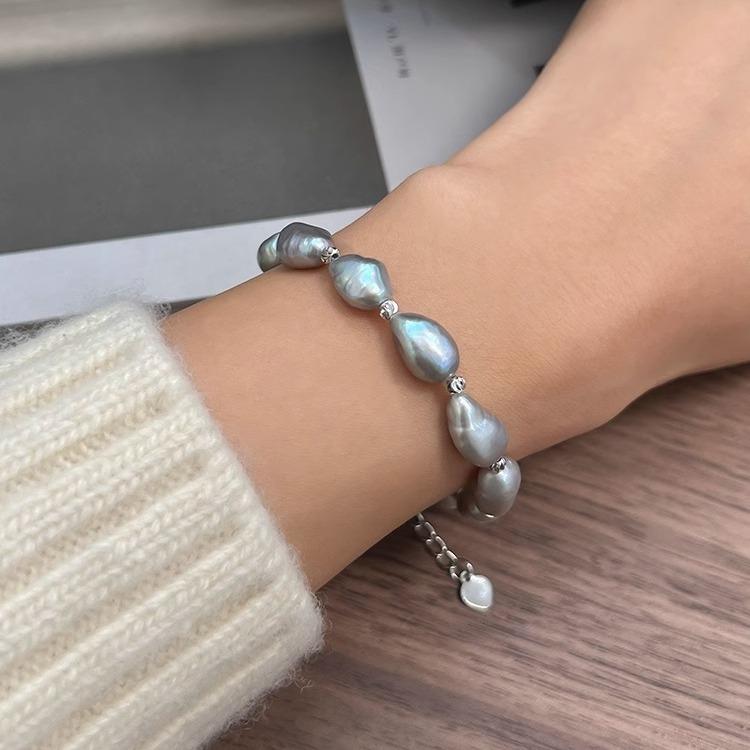 Новый стиль Натуральный барочный пресноводный серый жемчуг Женские наборы для женщин Ожерелье Браслет Свадебные подарки Не выцветает