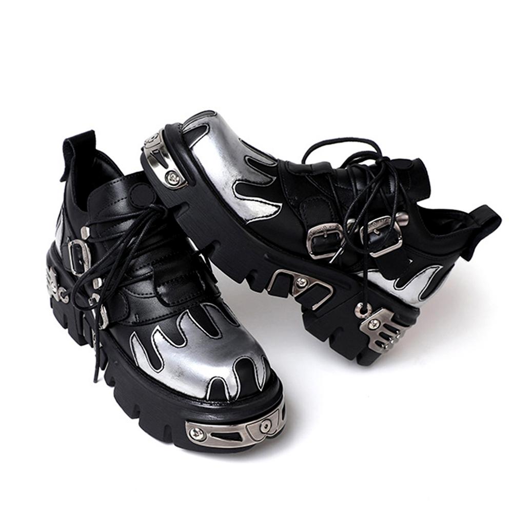 Brand Punk Style Women Shoes Lace-up Heel Height 6CM Platform Shoes Woman Gothic Ankle Boots Metal Decor Woman Sneakers