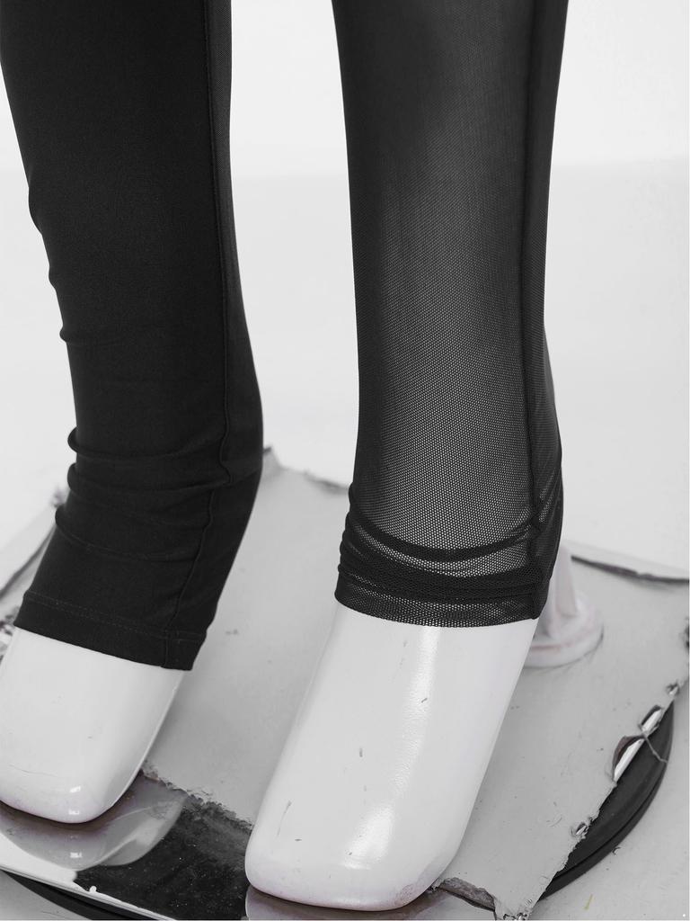 Girls Dance Performance Jumpsuit Full Body Leotard Long Sleeve Mock Neck Mesh Patchwork Keyhole Back Bodysuit