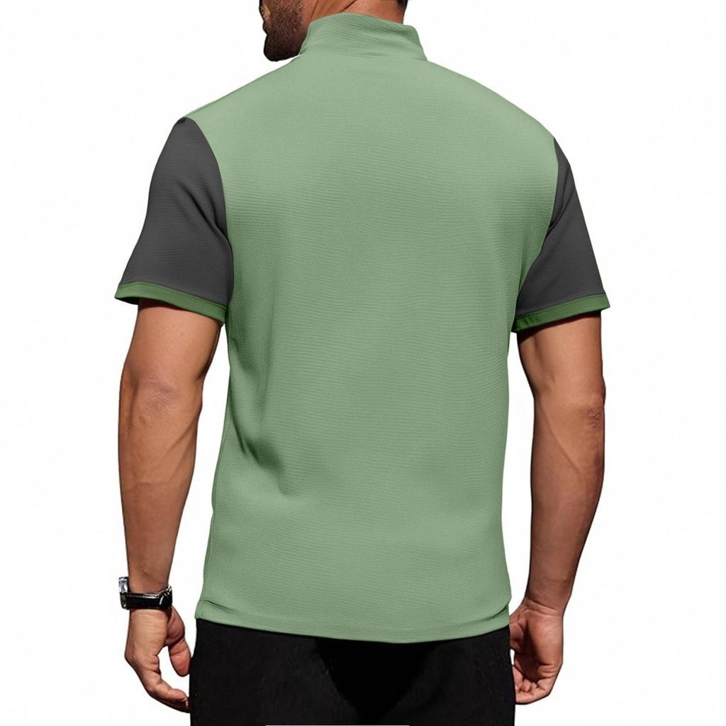 Летняя новинка для мужчин, повседневная рубашка с воротником-стойкой и короткими рукавами, подходящая по цвету, с полумолнией