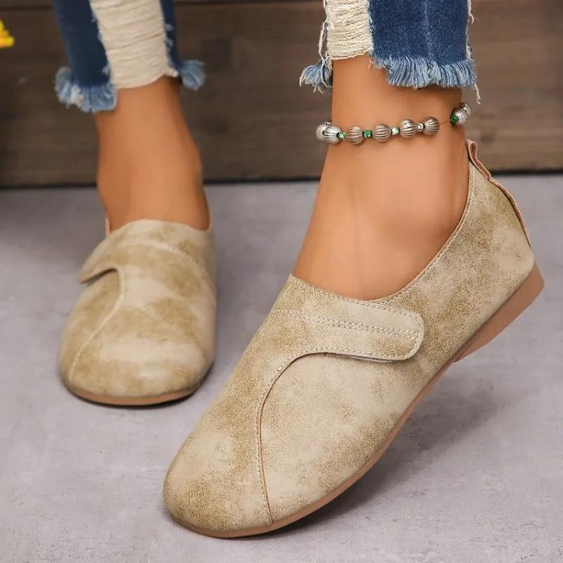 Женские кроссовки Ретро-обувь из кожи для женщин Удобные нескользящие дышащие кроссовки с круглым носком Женские кроссовки