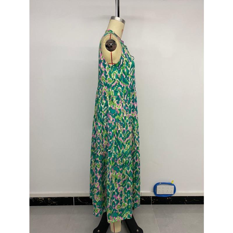 Женское летнее темпераментное платье в этническом стиле без рукавов с V-образным вырезом и принтом