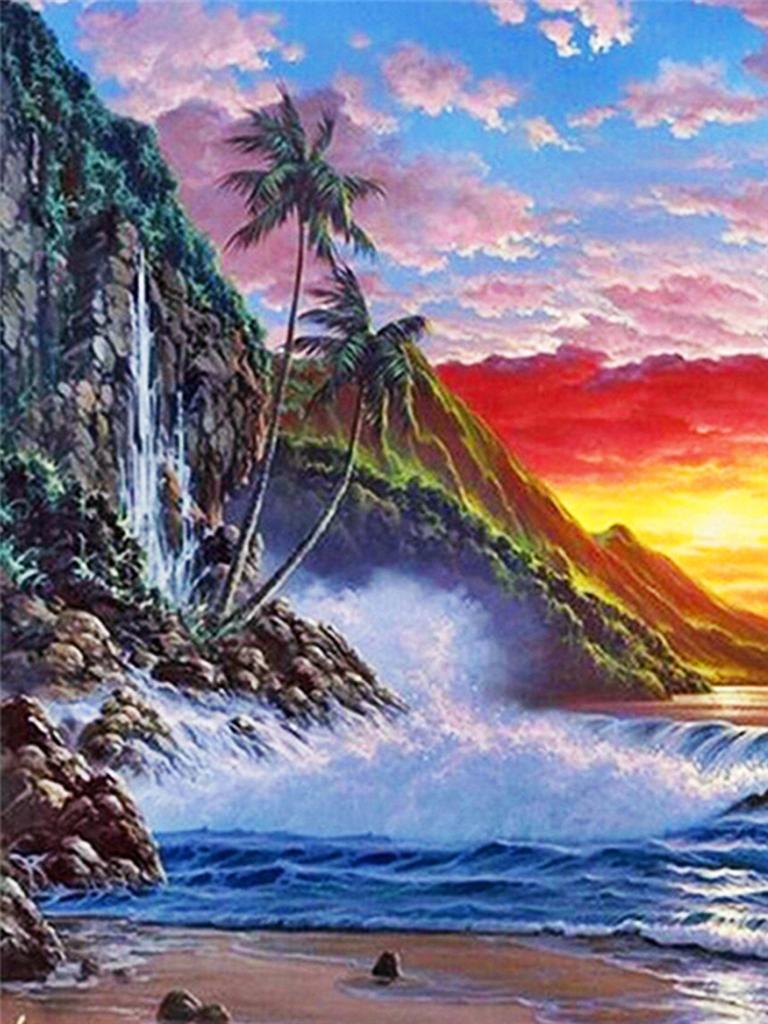 DIY Алмазная вышивка 5D пейзаж пляж вышивка крестиком закат побережье круглая алмазная живопись мозаика со стразами подарок на Новый год