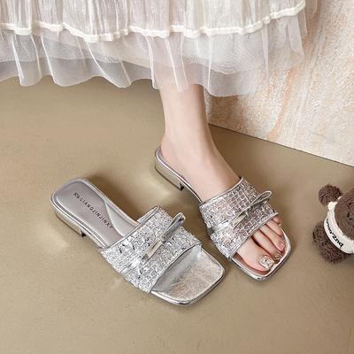 Модная обувь Тапочки Повседневные шлепанцы Слиперы Женские Низкий Роскошный 2025 Лето Резина Каблуки-копытца Рим Хлопковая ткань Модные тапочки Женские Su