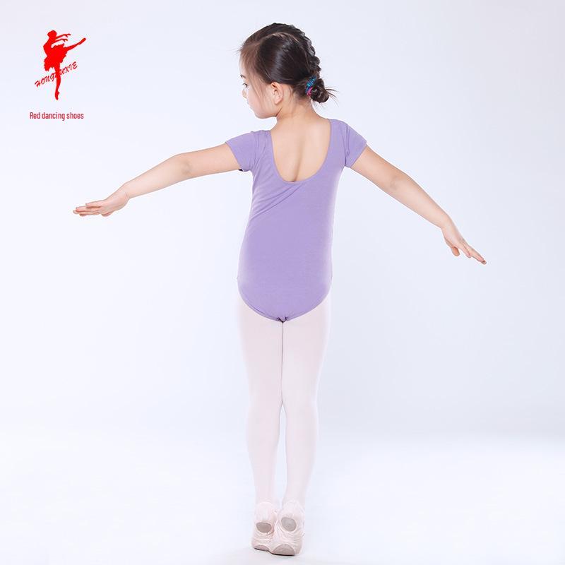 Red Children's Ballet Bodysuit - Short-Sleeve Cotton Leotard for Girls, Practice and Dancewear Style 5007