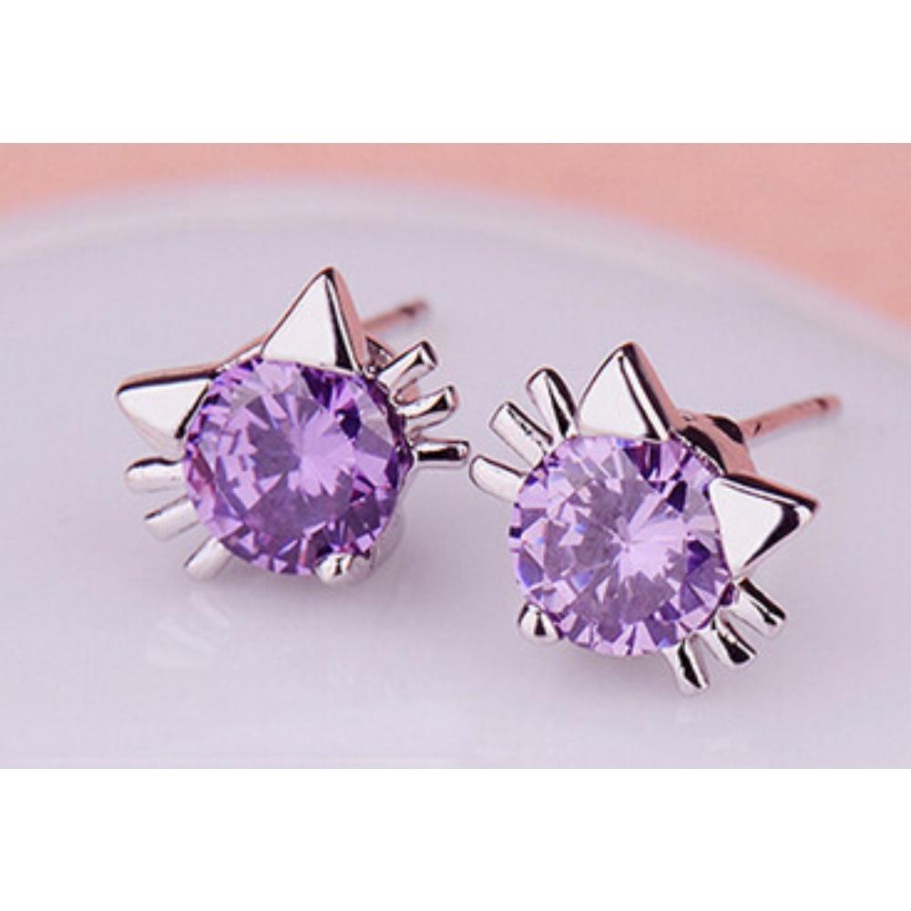 Elegant Cat Elf Stud Earrings Silver Plated White Copper Zircon Earrings for Women Trendy Accessories Gift