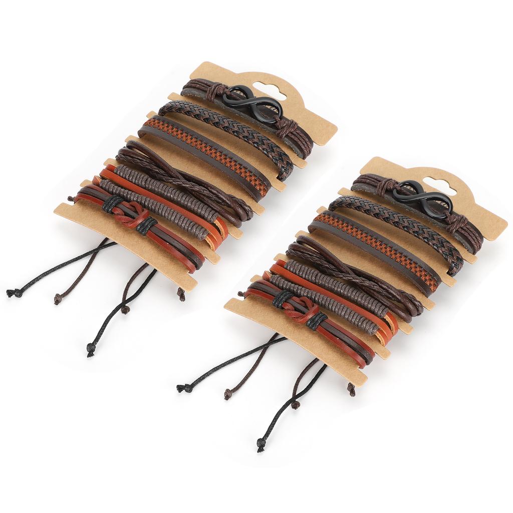 2 Sets Braided Bracelet Multilayer Leather Knit Fashionable Bangles Unisex Wrist Jewelry