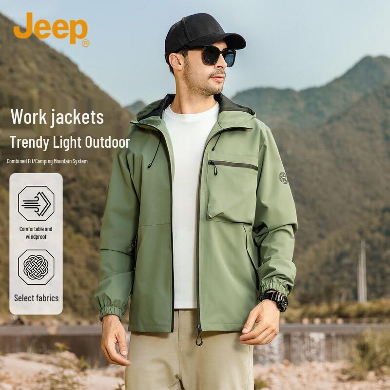 JEEP Men's Spring Autumn Detachable Hood Hiking Jacket