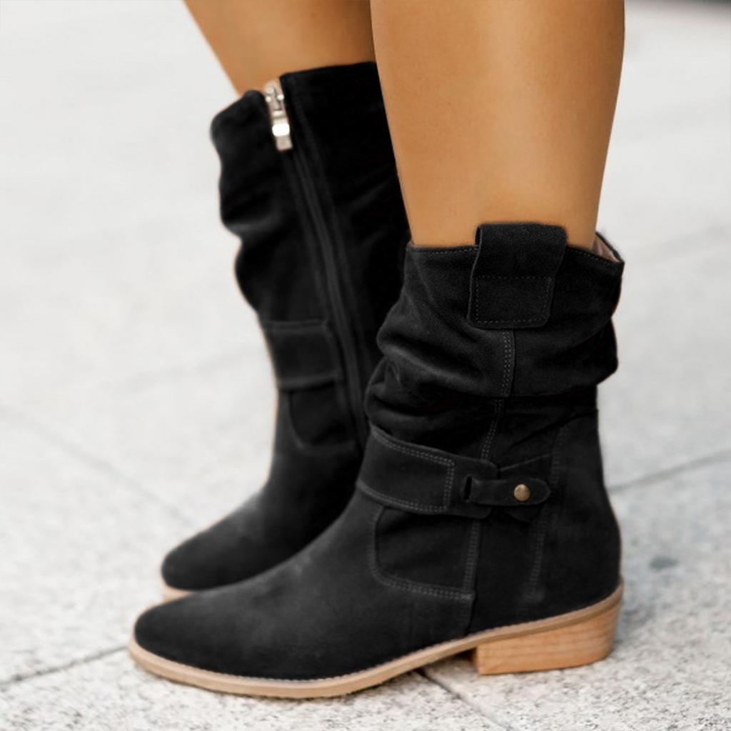 Winter New Women's Boots Large Low Heel 40-43 Suede  Ankle Boots for Women Brown Long Boots