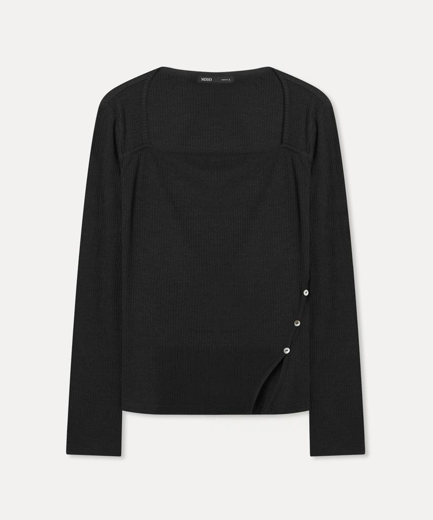 MIXXO Квадратный вырез Длинный рукав Боковой разрез Футболка_Miwlwg312A