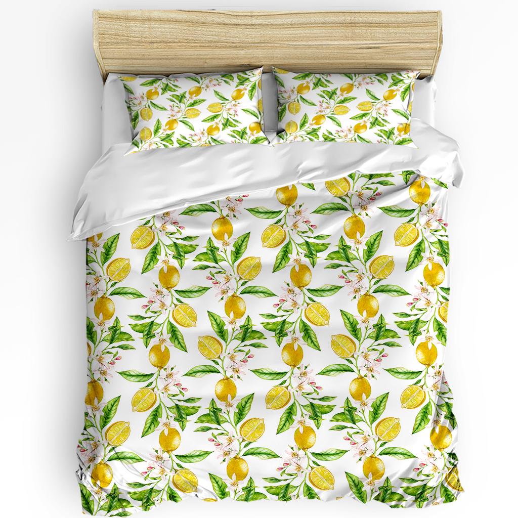 Watercolor Lemon Fruit White Yellow Duvet Cover With Pillow Case Custom 3pcs Bedding Set Quilt Cover Double Bed Home Textile