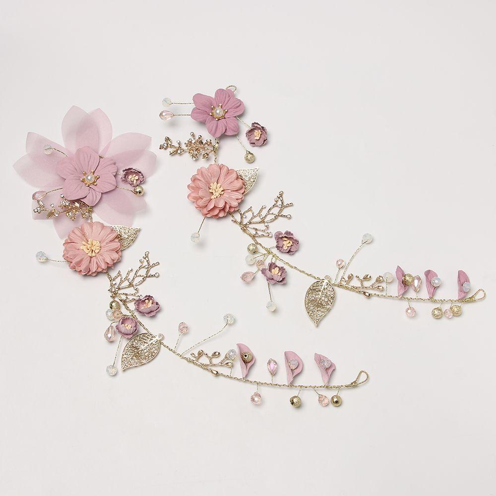 Hair Jewelry Headpiece Crown Purple Flower Tiara Pearl Hair Band Bride Headwear Headdress