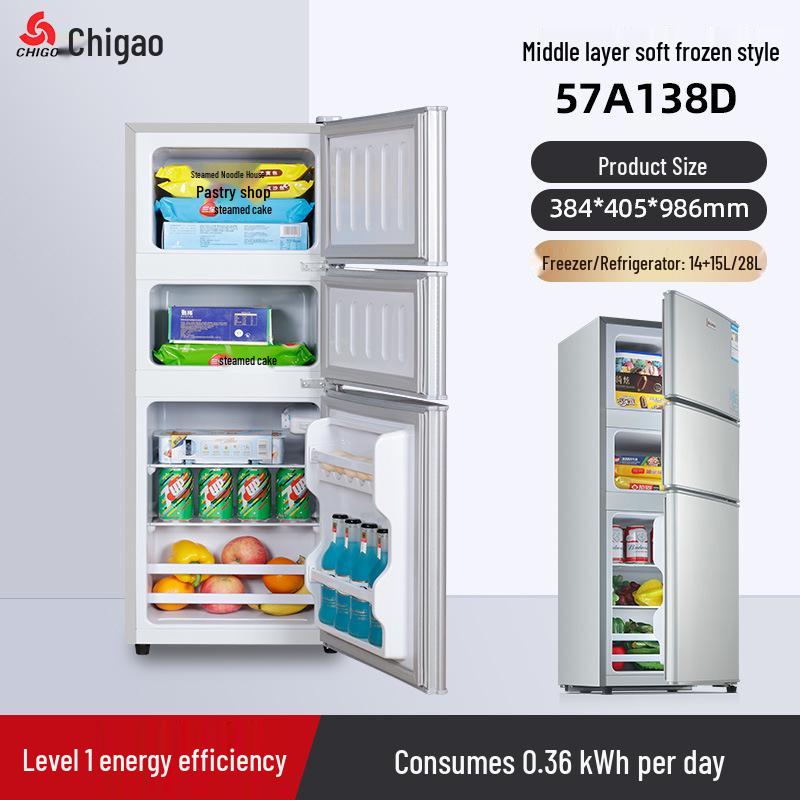 Холодильник Chigo 57-239L трехдверный: Предпочтительный для дома, Большая вместимость, Энергоэффективность первого класса, Многотемпературные зоны.