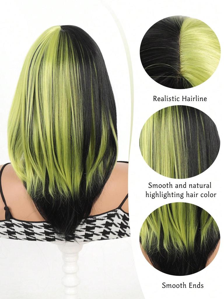 Wigs 18inch Black Wig Short Straight Wig Black And Green Ombre Wig Colorful Wigs for Girls Daily  Cosplay Party Wigs for Women