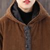 Fashion Long Corduroy Jacket Pocket Hooded Padded Women Autumn Winter Parkas Casual Coat