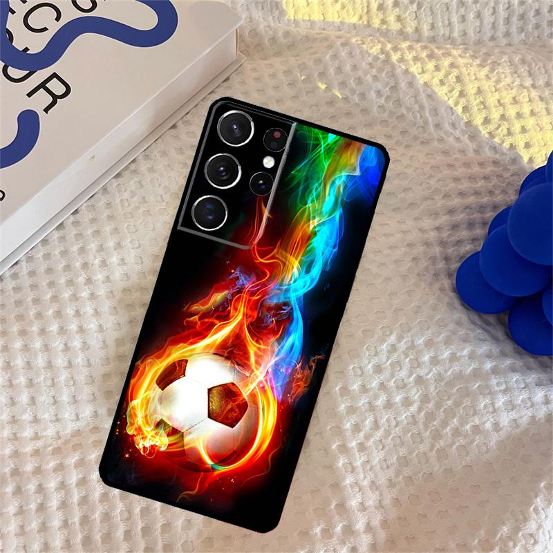 Чехол для телефона с огненным футбольным мячом для Samsung Galaxy S25 Ultra S9 S10 S20 S22 S21 S23 FE S24 Plus Защитная крышка