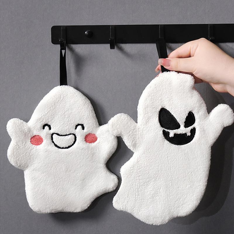 Cartoon Ghost Hand Towel Halloween Embroidered Ghost Handkerchief Kitchen Bathroom Dishcloths Rag For Drying Cleaning Cooking