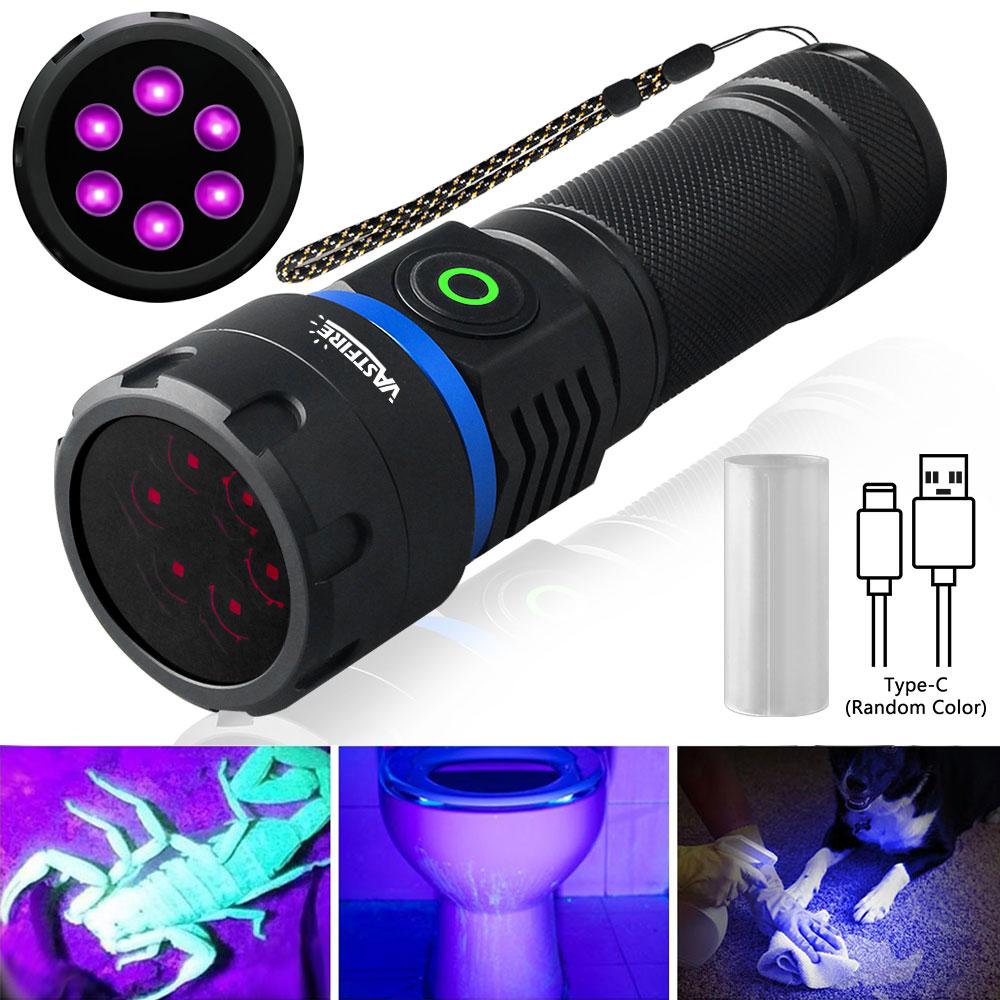 High Power 6LED 365nm UV Flashlight Rechargeable Torch Curing Cat Dog Stain Marker Money Scorpion Fluorescent Check Lamp Torch