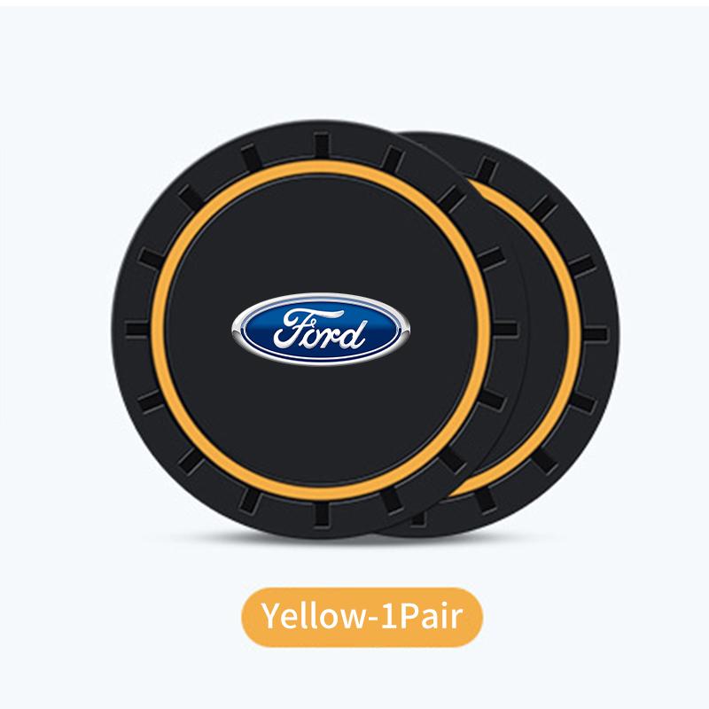 For Ford 2Pcs Car Logo Silicone Coaster Anti-Slip Water Cup Drink Mats Auto Accessories Escort KA Flex Everest KA Expedition