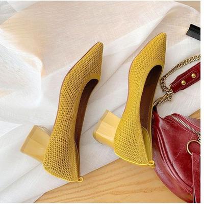 Остроконечные туфли бабушки французской вязки из сетки, летящая вязка, толстый каблук, одинарные туфли, универсальная женская обувь