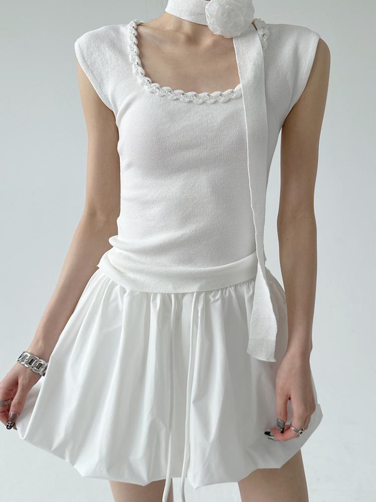 Корейская винтажная мини-юбка-баллон, женская летняя уличная одежда, модная трапециевидная юбка с высокой талией, милая сексуальная плиссированная юбка-пузырь на шнурке