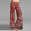 Women's Fashion Vintage Print Casual Flared Drawstring Trousers Wide Leg Pants