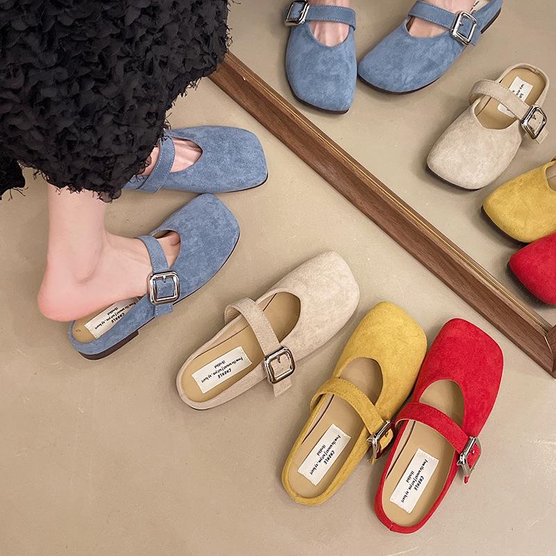 Fashion 2025 Spring Retro Single Shoes Comfortable Rubber Bottom Ladies Sandals Wider Toe Box Ballerina Slippers Style