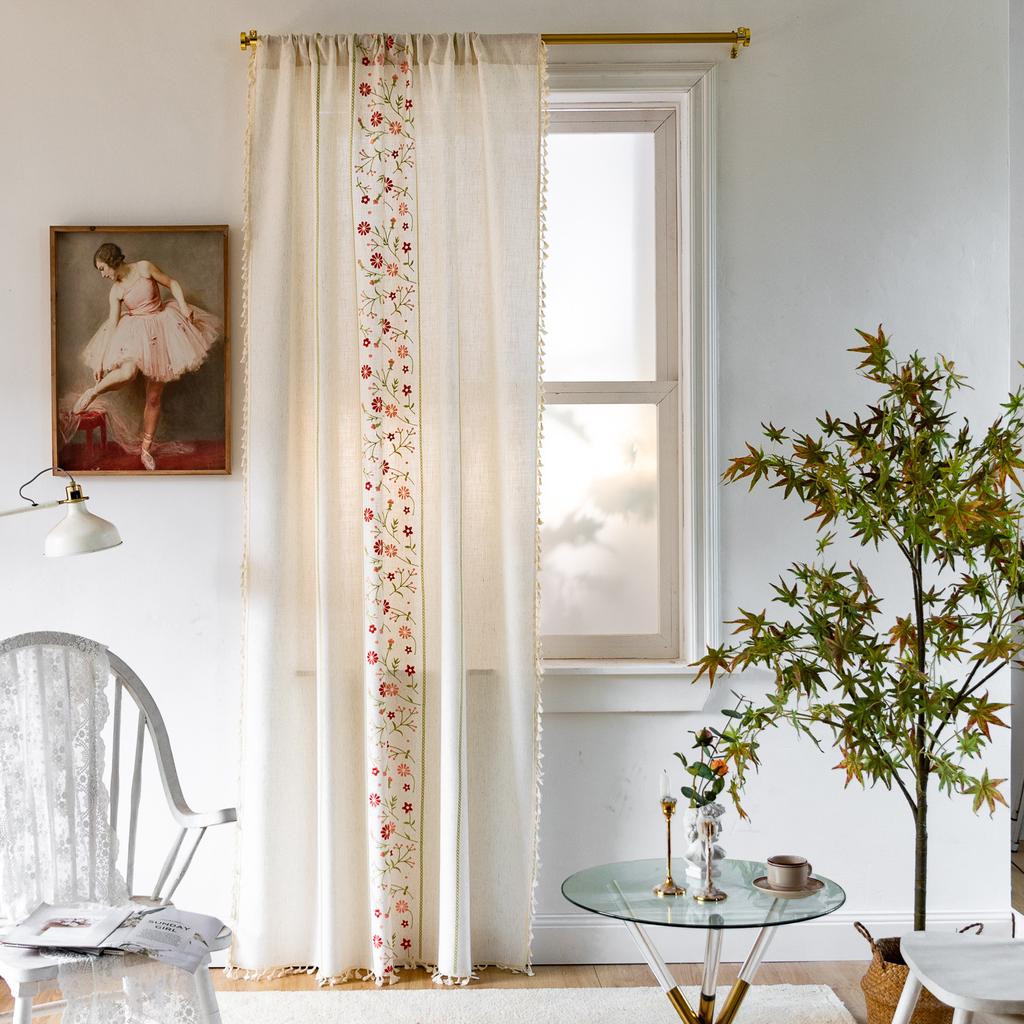 Шторы в стиле бохо с бахромой в винтажном стиле для гостиной, спальни, вышитые шторы для раздвижных дверей в фермерском доме с кисточками, карманные шторы