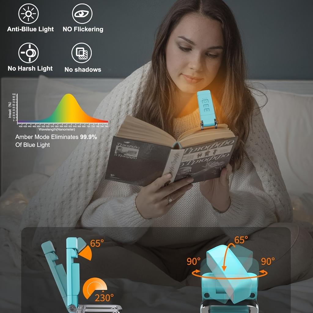 Прищепка-светильник для чтения в постели - Светодиодный ночник для чтения с USB-подзарядкой - Портативный и легкий светильник для чтения с USB-подзарядкой