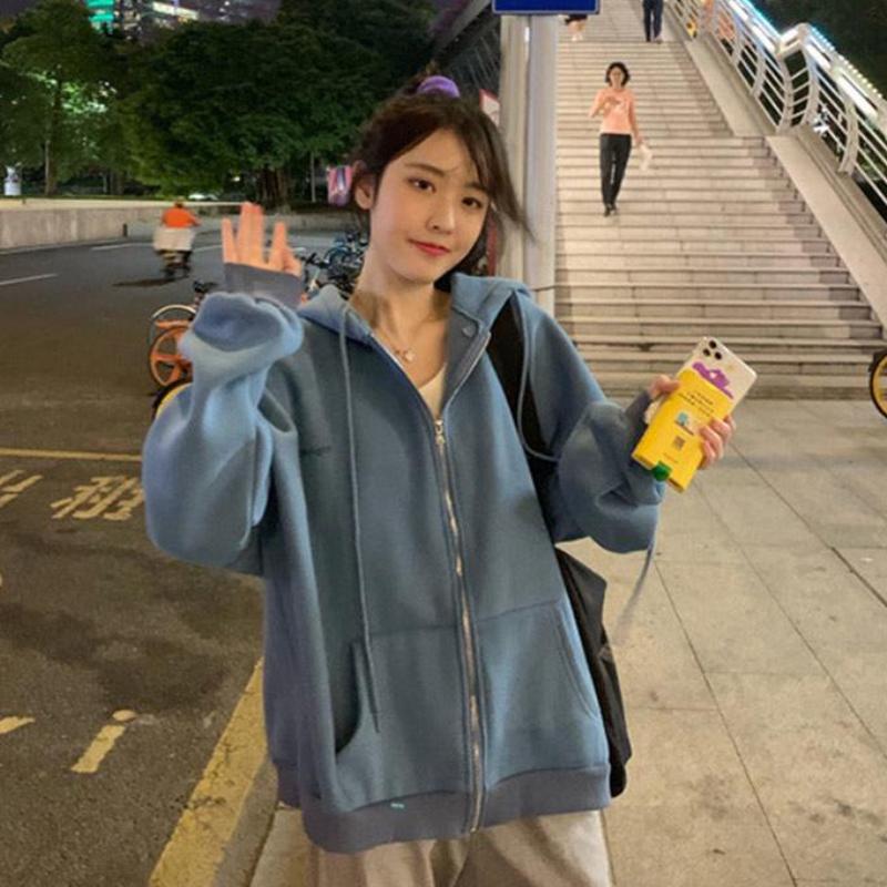 Толстовка на молнии, корейский стиль, женские толстовки для девочек-подростков, толстовка большого размера, винтажный пуловер, толстовка, женская Veste Polaire Femme