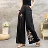 Весна и лето Новые женские широкие брюки в китайском этническом стиле с вышитыми цветами, повседневные свободные брюки