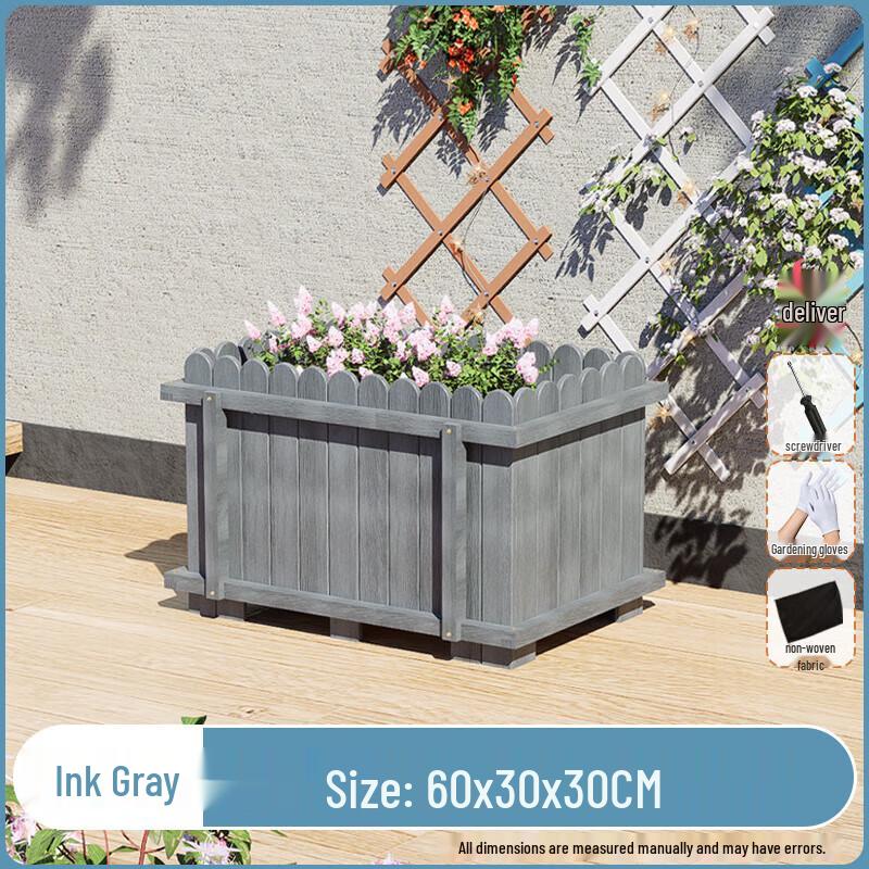 Outdoor Carbonized Solid Wood Garden Planter Box
