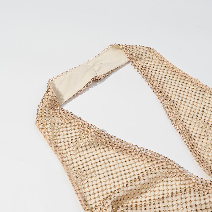 Европейское и американское сексуальное платье-бандо без рукавов с открытой спиной и стразами