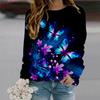 Fall Autumn Women'S Fashion O Neck Long Sleeve T-Shirt Loose Clothes Pink Crystal Butterfly Print T Shirt For Girls Street
