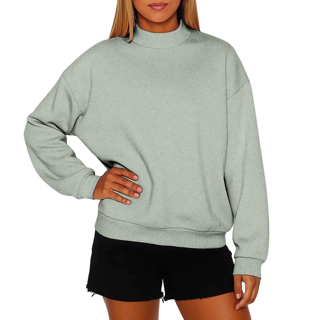 Women's Solid Color Fleece Sweatshirt With A Small High Neck And Loose Fit