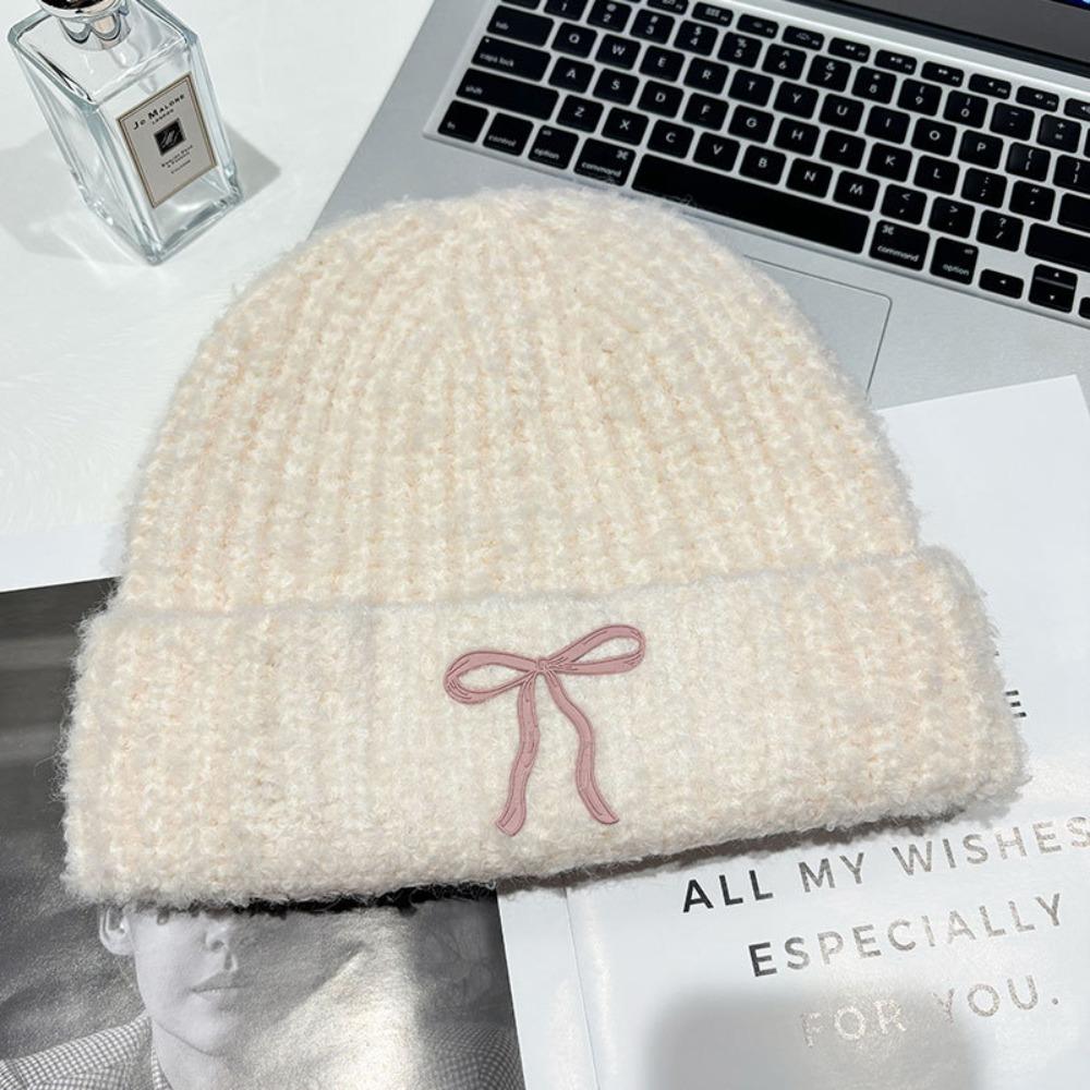 Теплая шапка с бантом, вязаная шапка, однотонная вязаная шапочка, милая вязаная крючком шапочка для бассейна, для улицы