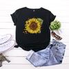 Summer Round Neck Sunflower Pattern Printed Top Fashionable Casual Short Sleeved Women's Pure Cotton T-shirts