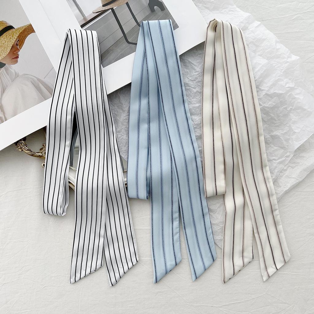 Commuter Striped Small Silk Scarf Women'S Thin And Narrow Strip Pointed Corner Scarf Versatile Bag Shirt Ribbon Streamer Headband