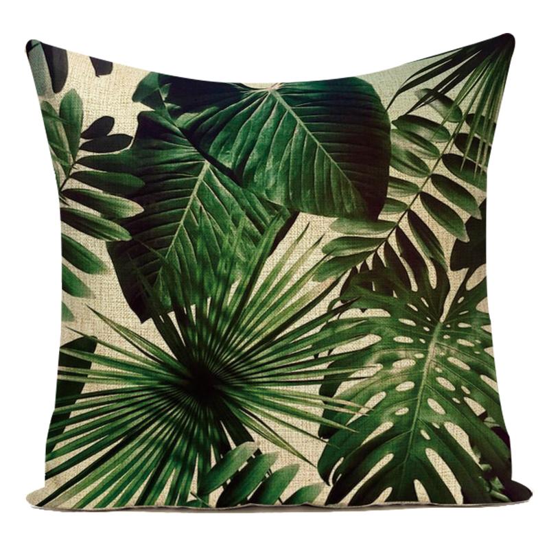 Tropical Green Plant Leaf Cactus Palm Polyester Pillow Case Sofa Home Decoration Cushion Cover Pillowcase for Living Room
