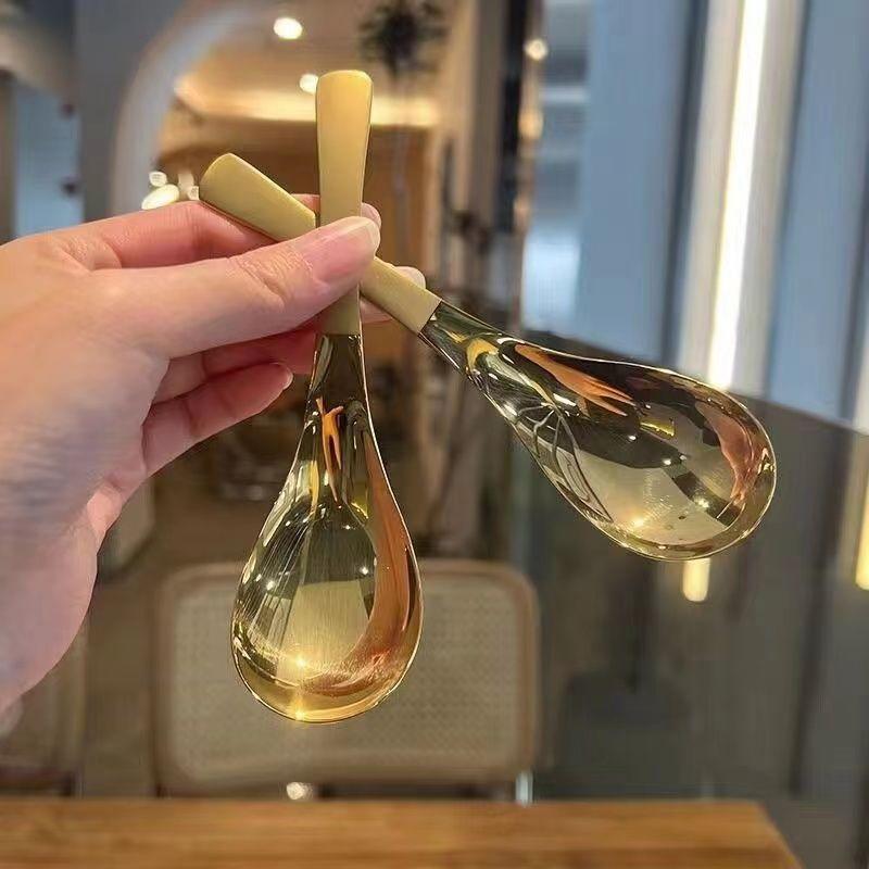 Ins нержавеющая сталь корейские суповые ложки для дома кухонный ковш емкость золото серебро зеркально полированные столовые приборы для кофейного стола посуда