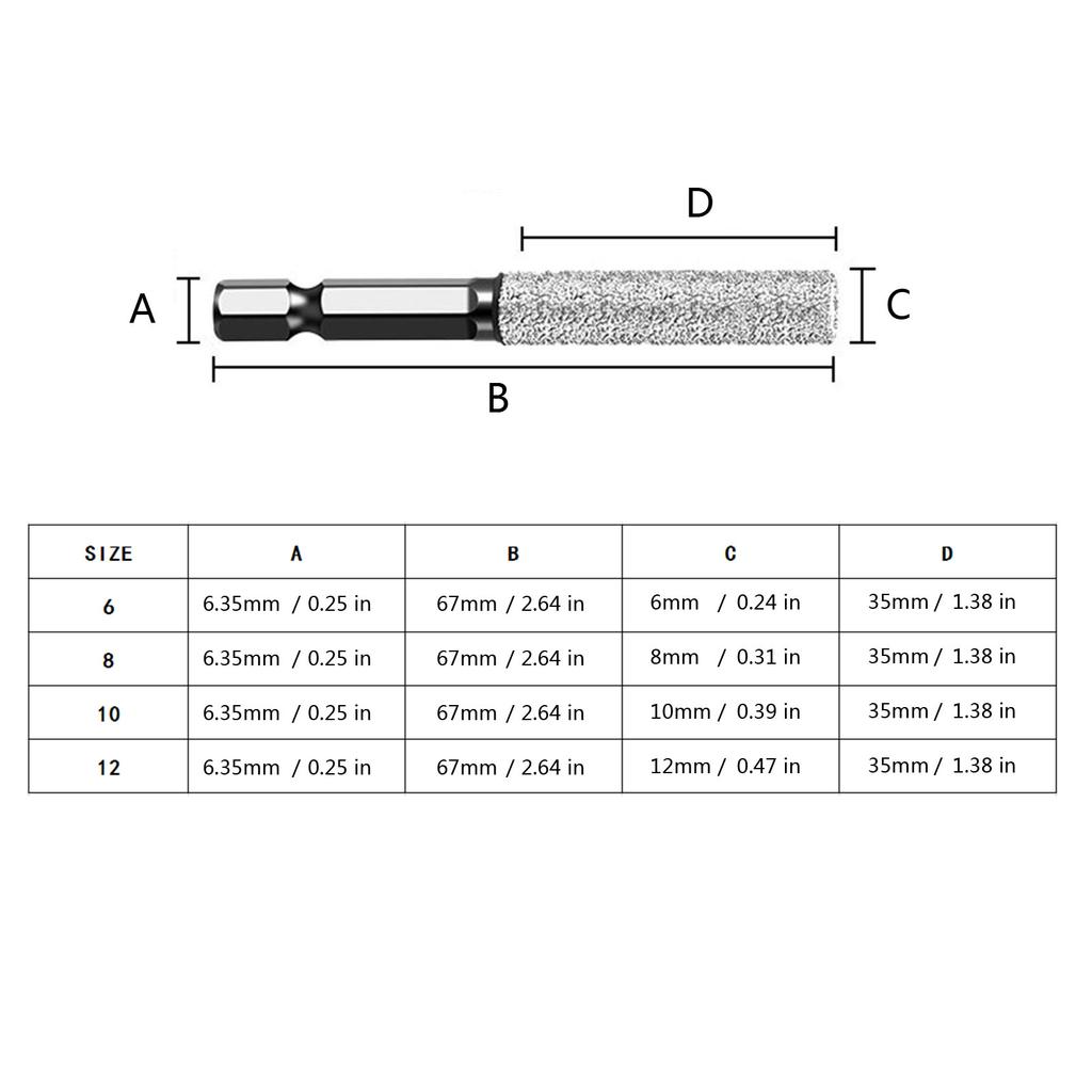 Алмазные сверла для сухого сверления 6 мм/8 мм/10 мм/12 мм Алмазная кольцевая пила с шестигранным хвостовиком для сверления и шлифования с быстрой заменой