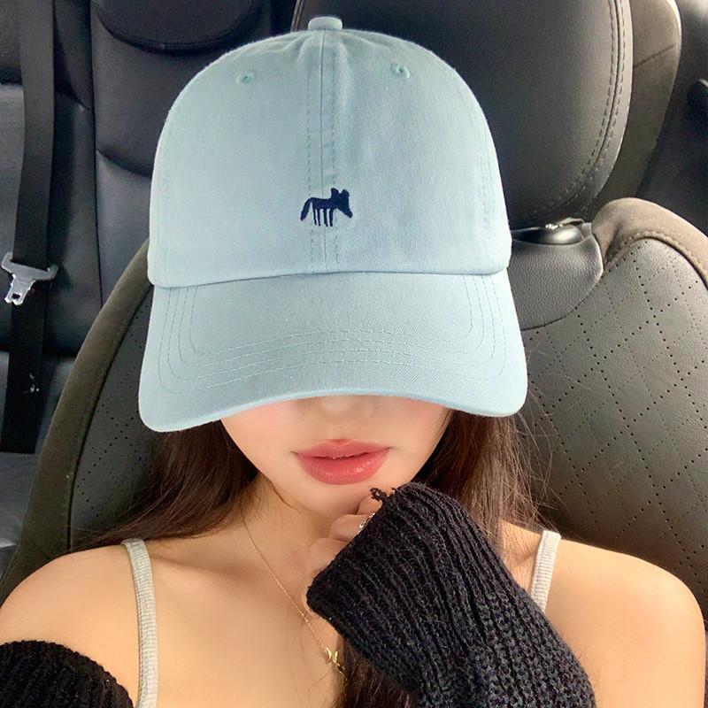 Fashion Summer Womens Blue Fox Embroidered Hat With Large Brimmed Duckbill