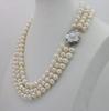 Ожерелье из 3-х рядов белого пресноводного жемчуга диаметром 7-8 мм