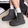 Fringe Flats Platform Women Ankle Boots Suede Shoes 2025 Trend Designer Casual Walking Chelsea Snow Boots Winter Mujer Botas